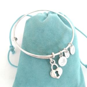 Alex and Ani HEART LOCK Charm Silver Bangle Bracelet.